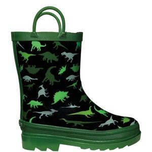 Dinosaur Print Green Kids Rain Boots